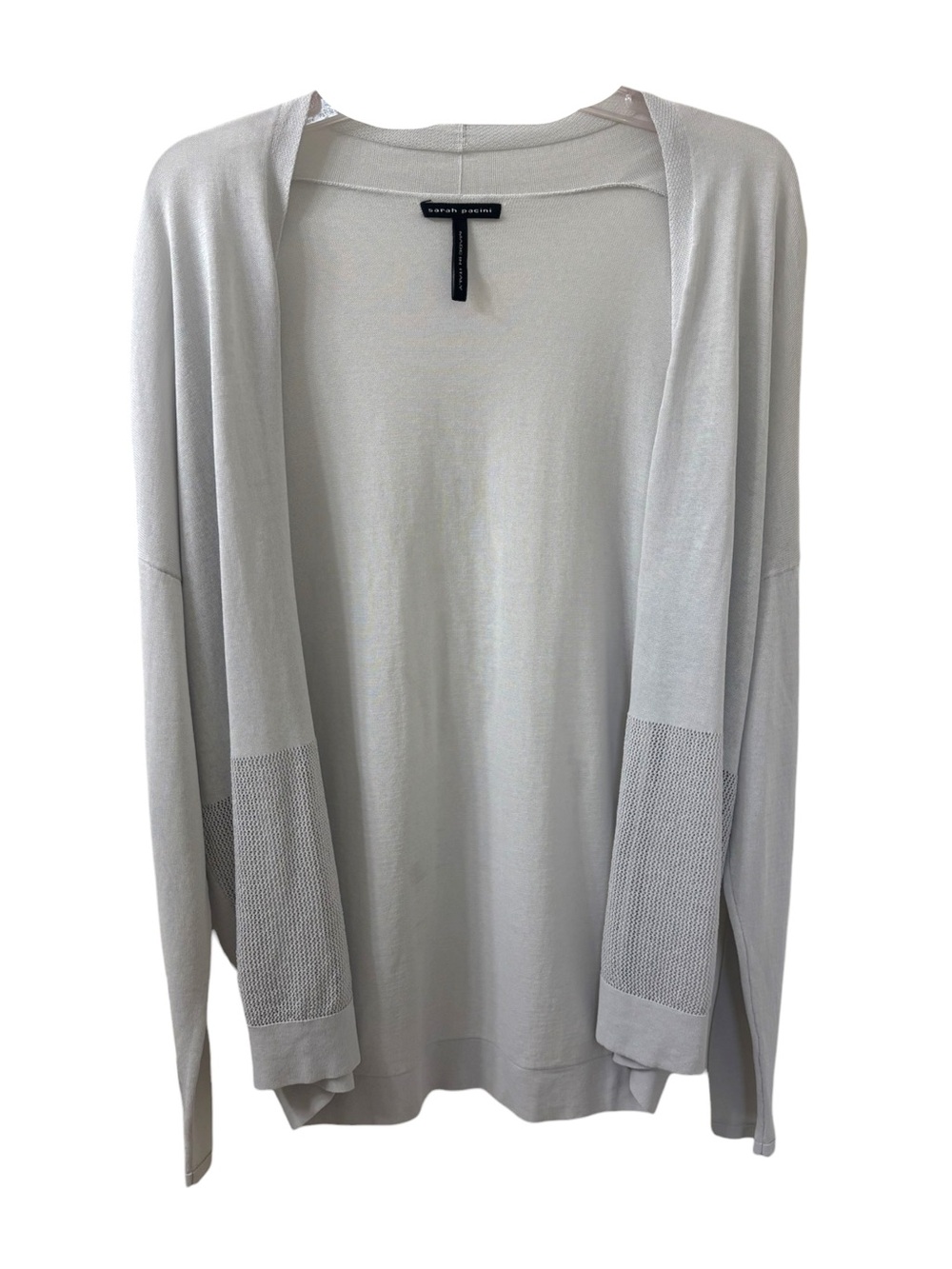 Sarah Pacini Pearl Grey Sheer Lightweight Open Front Cardigan One Size